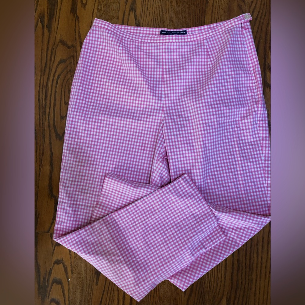 Vintage RALPH LAUREN GOLF Pink & White Checkered Cotton Pants  Size M
